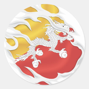 Bhutan Ripped Flag Classic Round Sticker