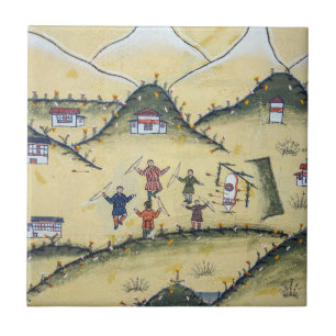 Bhutanese house with archery paintings - Bhutan Ceramic Tile