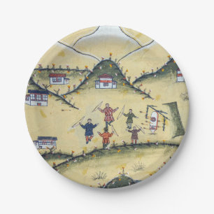 Bhutanese house with archery paintings - Bhutan Paper Plate