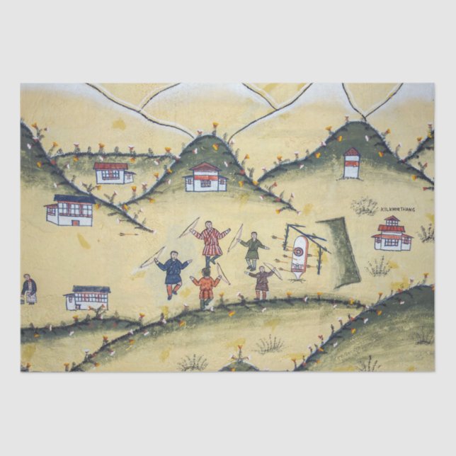 Bhutanese house with archery paintings - Bhutan Tissue Paper (Front)