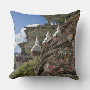 Bhutanese writing on rocks and Nepalese chortens Cushion