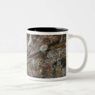 Bhutanese writing on rocks and Nepalese chortens Two-Tone Coffee Mug