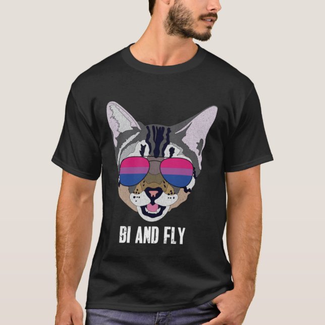 Bi and Fly  Funny Cat Bisexual Bi Pride Pullover H (Front)