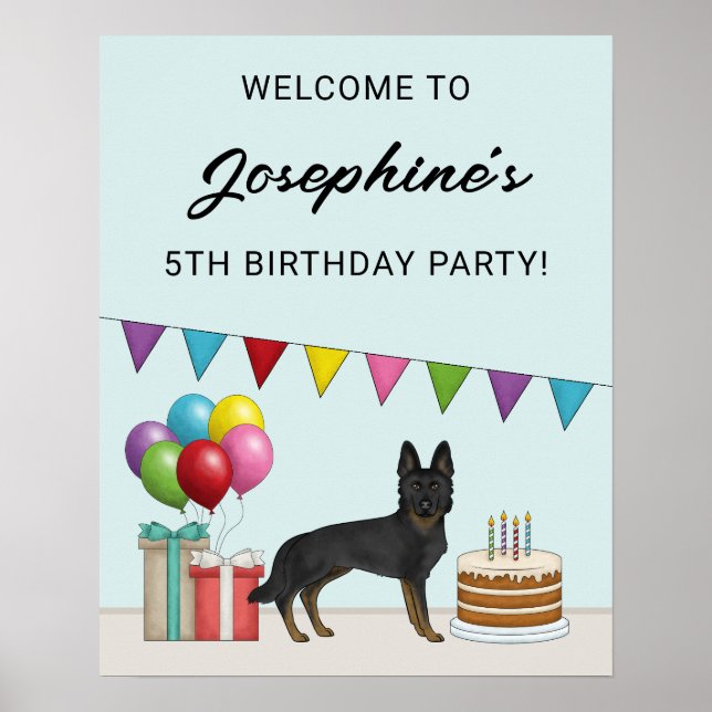 Bi-Black German Shepherd Birthday Party Welcome Poster (Front)