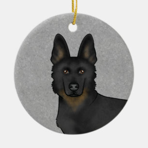 Bi-Black German Shepherd Cartoon Dog Head Grey Ceramic Ornament