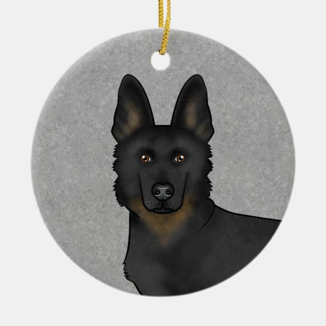 Bi-Black German Shepherd Cartoon Dog Head Grey Ceramic Ornament (Front)
