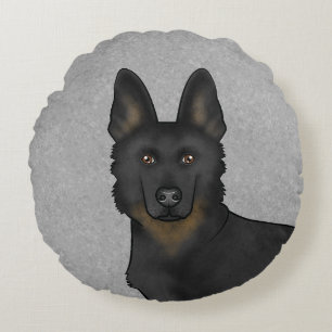 Bi-Black German Shepherd Cartoon Dog Head Grey Round Cushion
