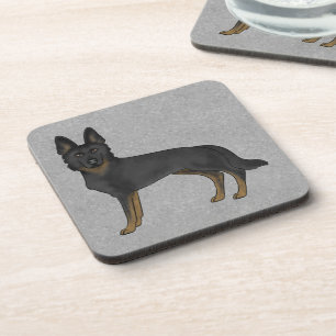 Bi-Black German Shepherd Cartoon GSD Dog Grey Coaster