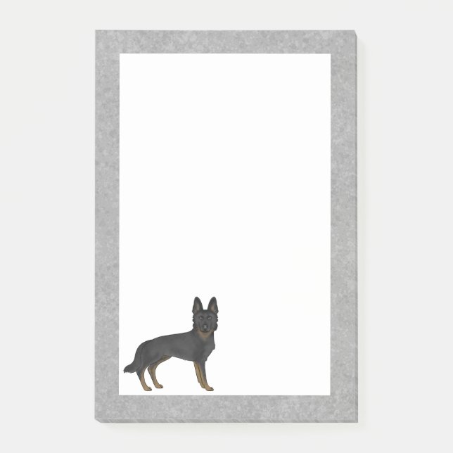 Bi-Black German Shepherd Cartoon GSD Dog Grey Post-it Notes (Front)