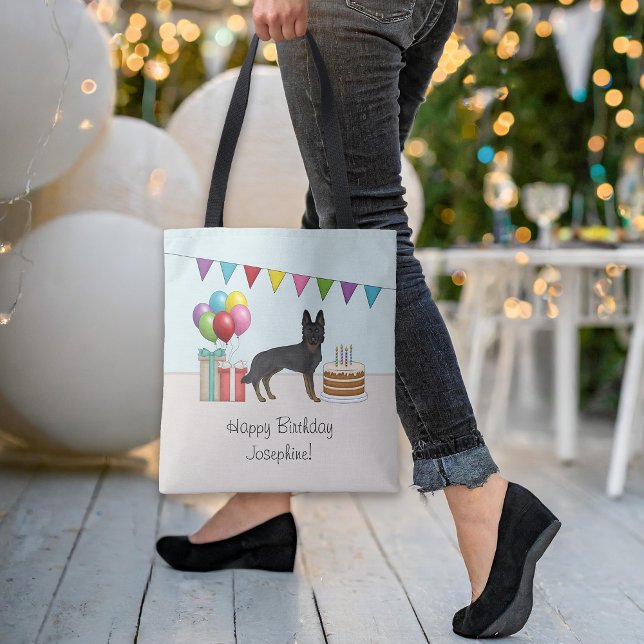 Bi-Black German Shepherd Colourful Happy Birthday Tote Bag (Please note: This image is a digital mockup. The product may not be in scale.)