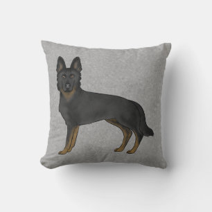 Bi-Black German Shepherd Cute Cartoon Dog Grey Cushion