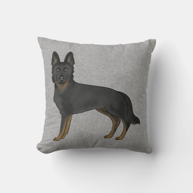 Bi-Black German Shepherd Cute Cartoon Dog Grey Cushion (Front)