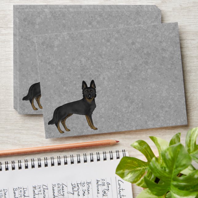 Bi-Black German Shepherd Cute Cartoon GSD Dog Grey Envelope (Stacked)