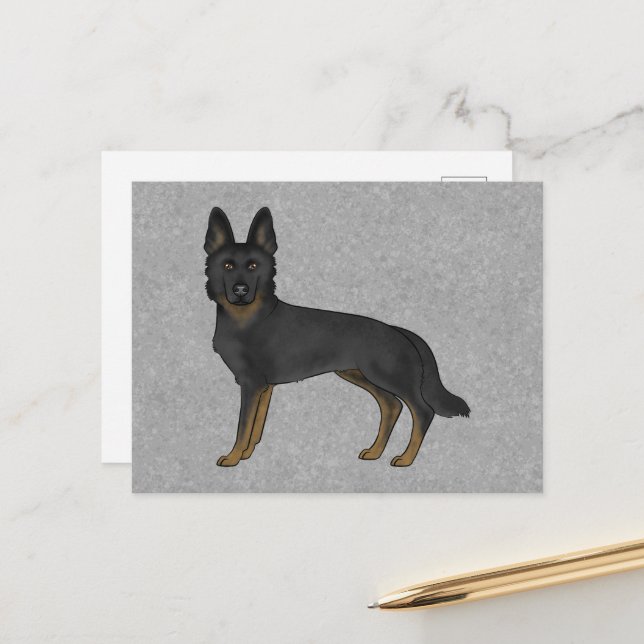 Bi-Black German Shepherd Cute Cartoon GSD Dog Grey Postcard (Front/Back In Situ)