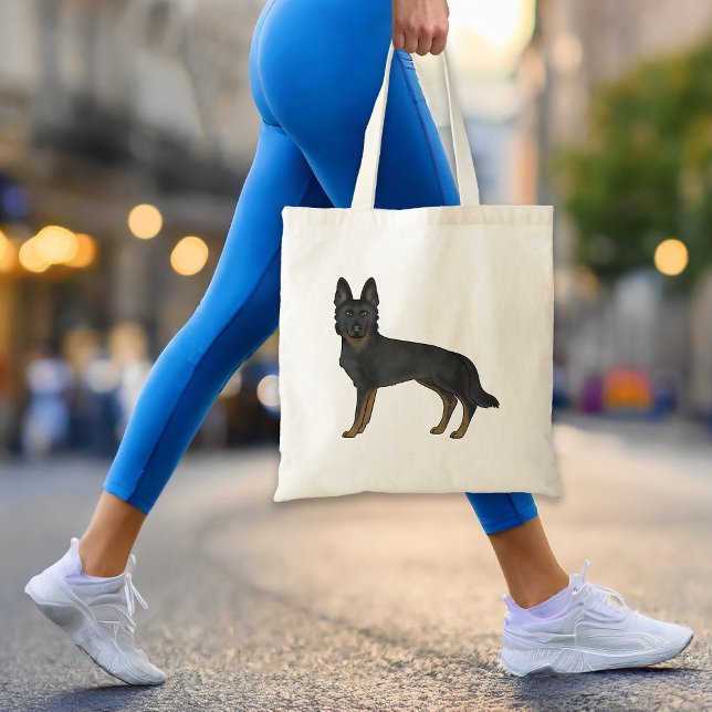 Bi-Black German Shepherd Cute Cartoon GSD Dog Tote Bag (Please note: This image is a digital mockup. The product may not be in scale.)