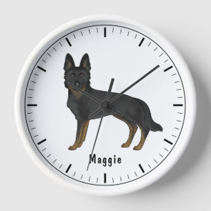Bi-Black German Shepherd Cute Dog With Custom Text Clock