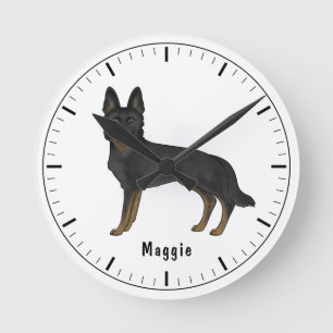 Bi-Black German Shepherd Cute Dog With Custom Text Round Clock