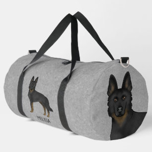 Bi-Black German Shepherd Dog And Custom Name Grey Duffle Bag