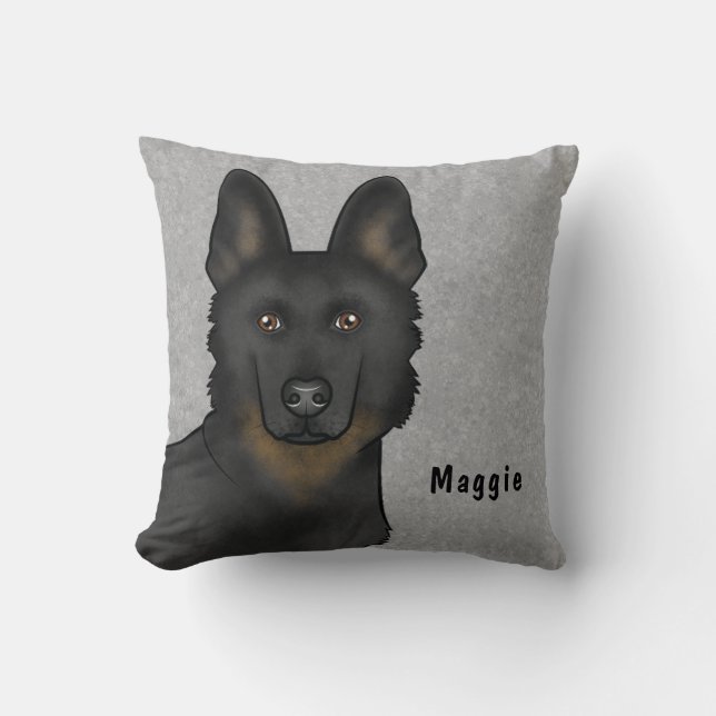 Bi-Black German Shepherd Dog Head And Custom Name Cushion (Front)