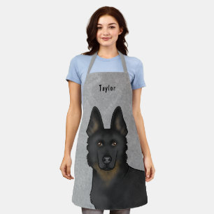 Bi-Black German Shepherd Dog Head And Name Grey Apron