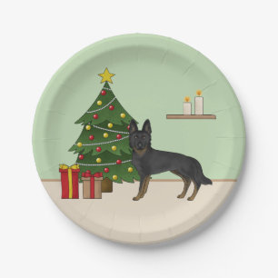 Bi-Black German Shepherd Festive Christmas Tree Paper Plate