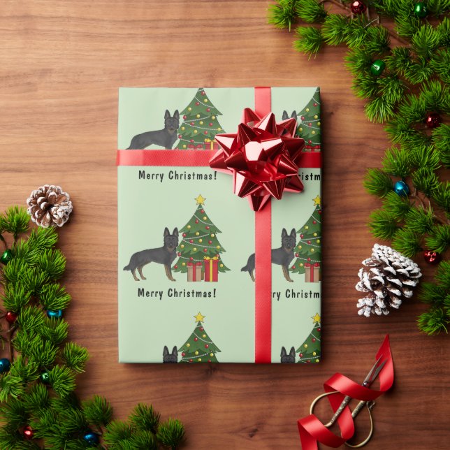 Bi-Black German Shepherd Festive Christmas Tree Wrapping Paper (Holiday Gift)