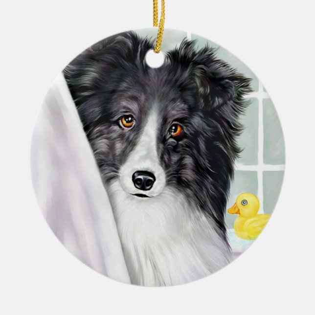 Bi Black Sheltie Bath Ceramic Ornament (Front)