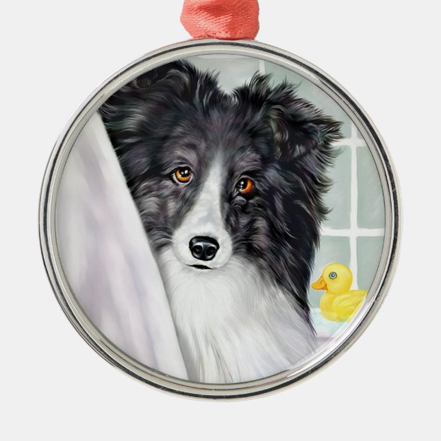 Bi Black Sheltie Bath Metal Ornament (Front)