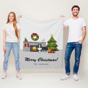 Bi-Black Sheltie Dog In A Christmas Room & Text Fleece Blanket