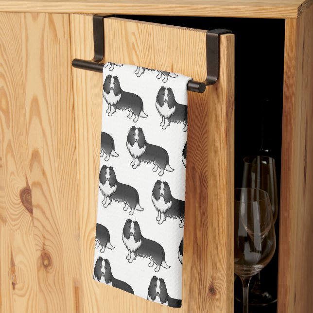 Bi-Black Shetland Sheepdog Cartoon Dog Pattern Tea Towel (Thirds Fold)