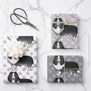 Bi-Black Shetland Sheepdog Cartoon Dog Pattern Wrapping Paper Sheet