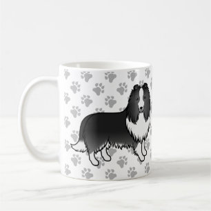 Bi-Black Shetland Sheepdog Cartoon Dog & Paws Coffee Mug