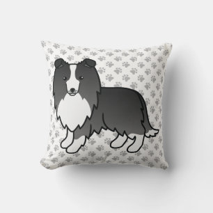 Bi-Black Shetland Sheepdog Cartoon Dog & Paws Cushion