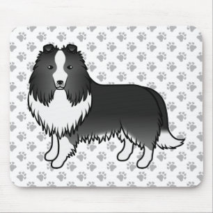Bi-Black Shetland Sheepdog Cartoon Dog & Paws Mouse Pad