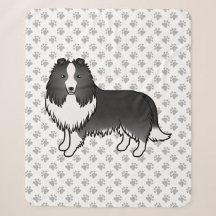 Bi-Black Shetland Sheepdog Cartoon Dog & Paws Sherpa Blanket