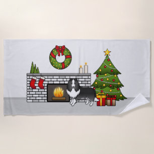 Bi-Black Shetland Sheepdog Dog In A Christmas Room Beach Towel