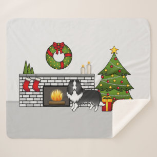 Bi-Black Shetland Sheepdog Dog In A Christmas Room Sherpa Blanket