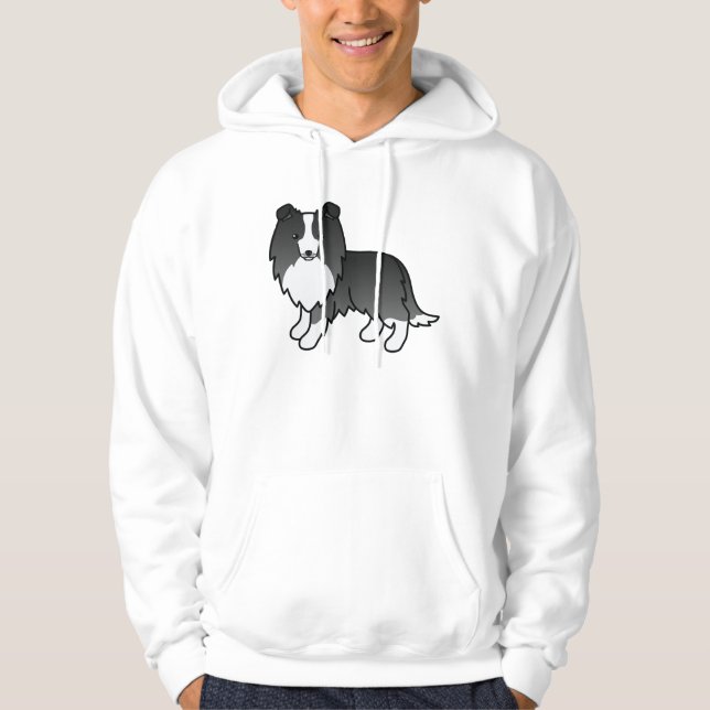 Bi-Black Shetland Sheepdog Sheltie Cartoon Dog Hoodie (Front)