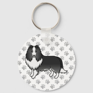 Bi-Black Shetland Sheepdog Sheltie Cartoon Dog Key Ring