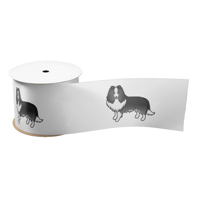 Bi-Black Shetland Sheepdog Sheltie Cartoon Dog Satin Ribbon (Spool)
