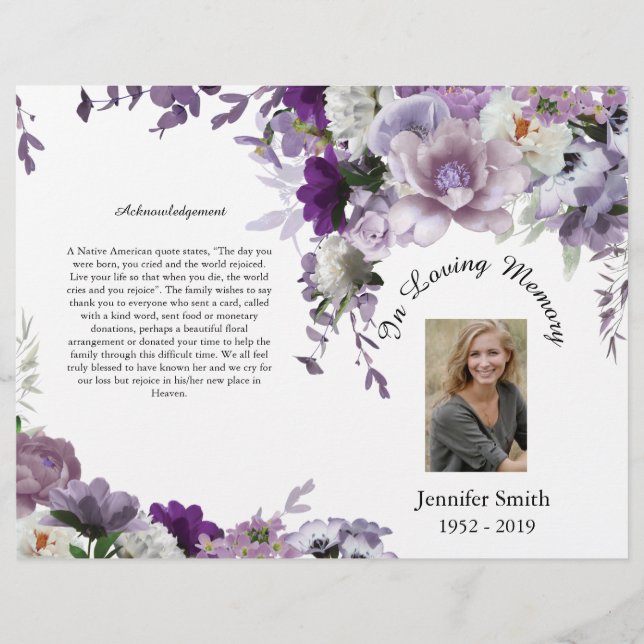 Bi-Fold Lavender Flowers Funeral Program Flyer (Front)