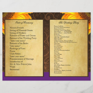 Bi Fold Purple Sunflower Wedding Ceremony Programs