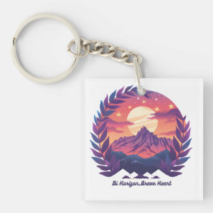 Bi Horizon Brave Heart LGBTQ Camping Bisexual Key Ring