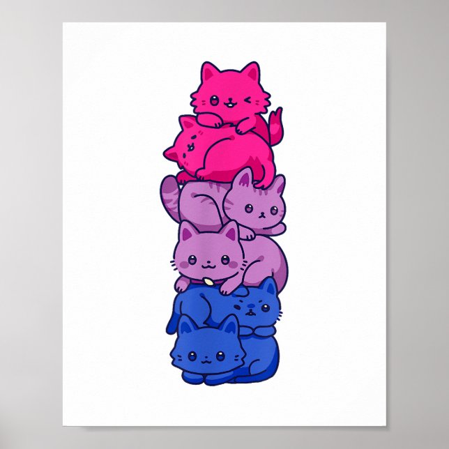 Bi Pride Cat LGBT Bisexual Flag Cute Kawaii Cats P Poster (Front)