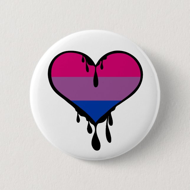 Bi Pride Dripping Heart 6 Cm Round Badge (Front)