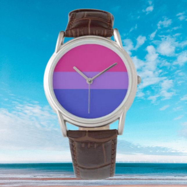 Bi Pride Elegance: Brown Leather Strap Watch (Creator Uploaded)