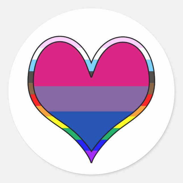 Bi Pride Heart Classic Round Sticker (Front)