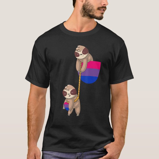 Bi Pride Sloth Pocket Bisexual Flag Bisexuality  L T-Shirt (Front)