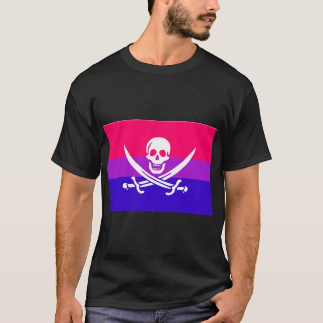 BI-rate White Jolly Roger Pride Flag T-Shirt (Front)