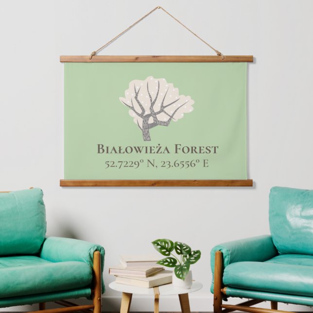 Białowieża Forest Latitude & Longitude Hanging Tapestry (Living Room)